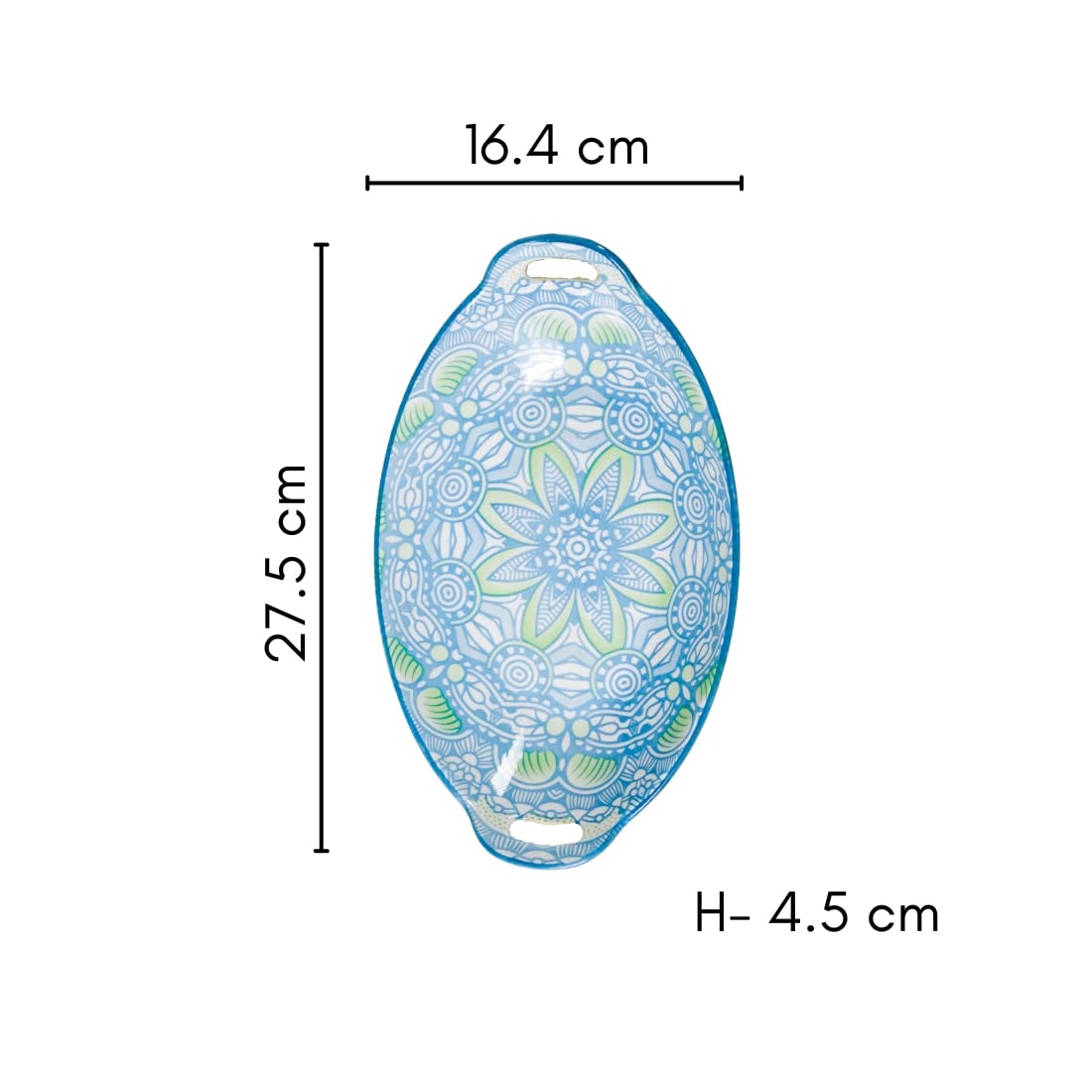 Nestasia Blue and Green Mandala Ceramic Long Dish with Handles for Serving Snacks, Appetizers, Salads, and Noodles| Microwave Sa