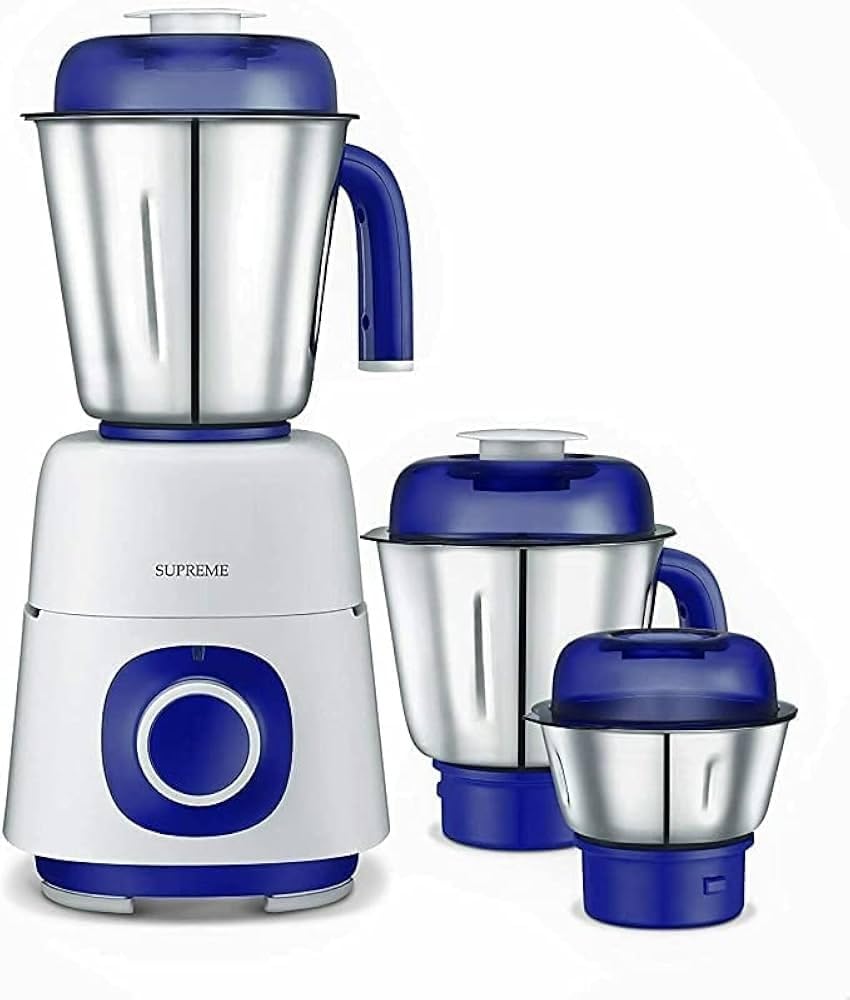 Judge Supreme Wet and Dry Mixer Grinder 3-Jars Strong 750 Watts Motor, Stainless Steel Jars and Modern Design, 110v for USA, blu