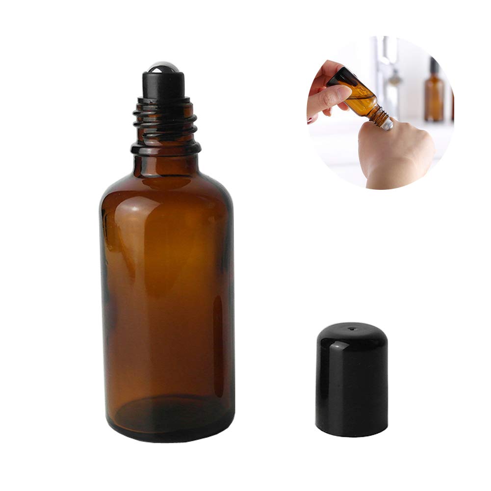 Xingzi 3Pcs 50Ml Empty Refillable Amber Glass Roll On Bottles Essential Oil Roller Bottles With Stainless Steel Roller Ball And