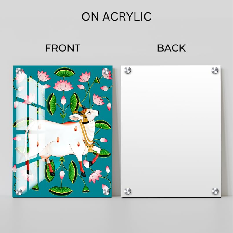 Chalk My Theme Sacred Cow Pichwai Wood Print Wall Art Blue Home Decor, Living Room, Bedroom, Cafe, Room Painting For Wall Decora