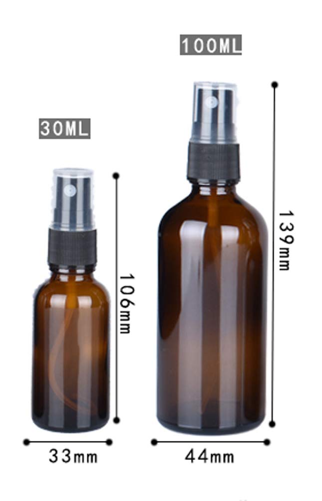 ericotry 3PCS 100ml/3.34oz Refillable Empty Amber Glass Spray Bottle Liquid Container Travel Makeup Sample Lotion Essential Oil Containers Sprayers