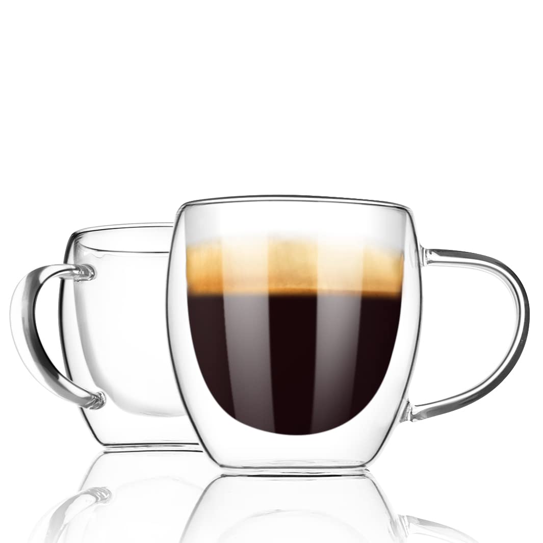 Punpun Coffee Cups Clear Coffee Mugs, Glass Cups For Latte, Double Wall Glass Coffee Mugs With Big Handle, Glass Mugs For Iced C