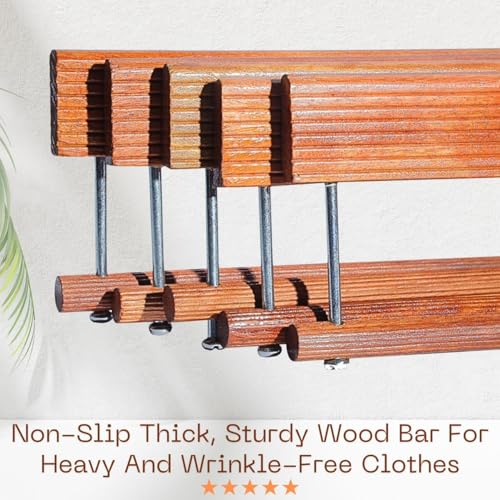Bloomax German Technique, Trouser Pants Hangers With Non Slip Bar Smooth Finish, Wooden Hangers, 360 Hook- Ideal For Pants, Natu