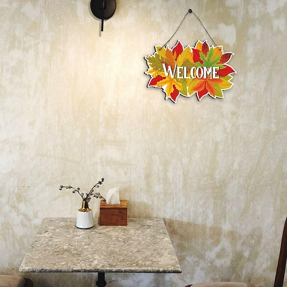 Cvanu Colorful Welcome Leaf S Shape Design Wall Art Mdf Wooden Hanging For Wall Decoration Item (10.2Inch X 7Inch)