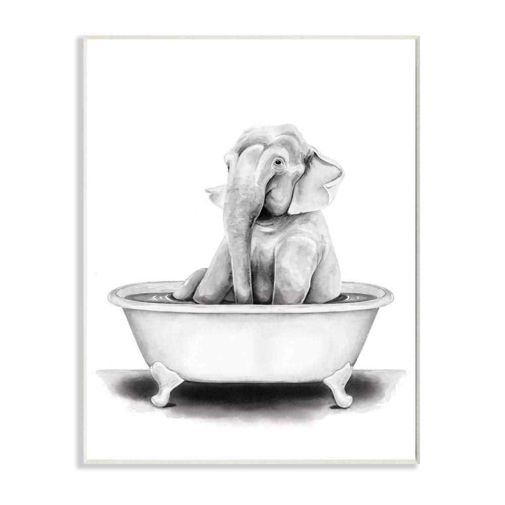 Stupell Industries Elephant In A Tub Funny Animal Bathroom Drawing, Design By Rachel Neiman Art, 13 X 19, Wall Plaque