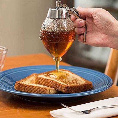 200Ml Acrylic Honey Dispenser, Honey Syrup Jar With Acrylic Bracket Honey Comb Shaped Honey Pot With Lid Vintag No Drip Acrylic