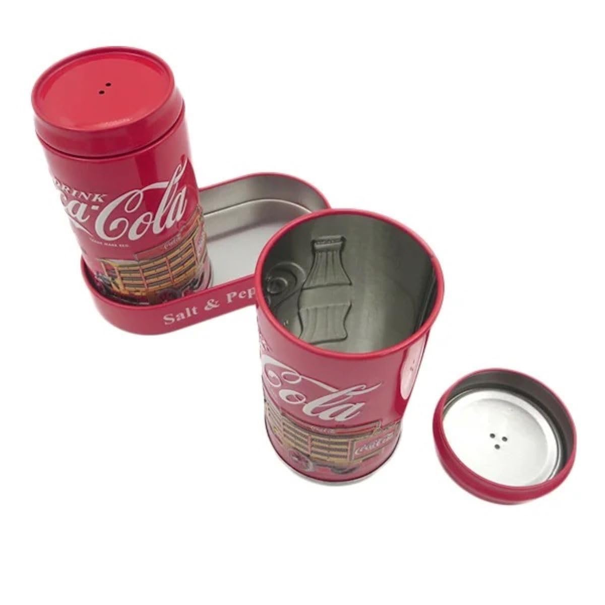 The Tin Box Company Coca Cola Salt And Pepper Set With Holder, Red (776817-12)