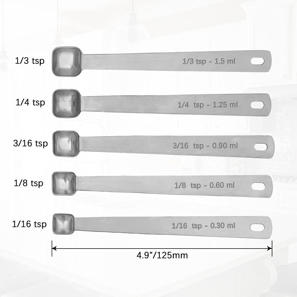 Beryler Measuring Spoons Set, 1/3 Tsp, 1/4 Tsp, 3/16 Tsp, 1/8 Tsp, 1/16 Tsp, Mini Measuring Spoon For Baking, Tablespoon For Dry