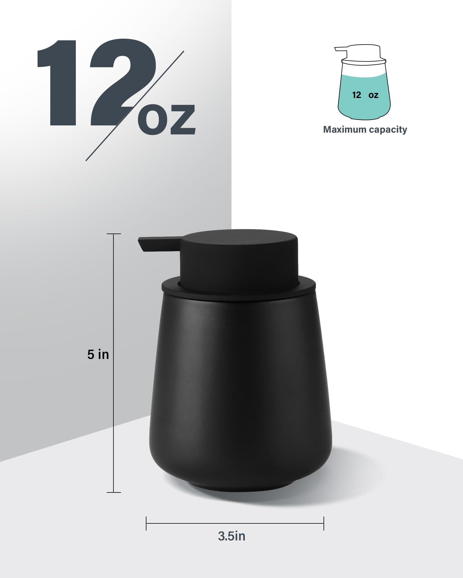 Foam Hand Soap Dispenser - 12 oz Bathroom Lotion Hand Pump Dispenser  Ceramic Foaming Soap Dispenser with Removable Pump for Kitchen Hand Wash Dispenser  Black