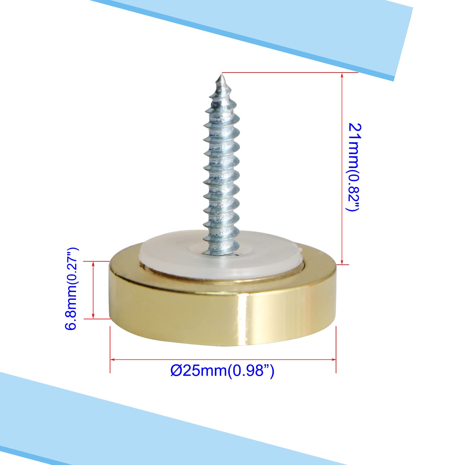 Aopin Mirror Screw Cap  Decorative Screws Cover Fasteners for Sign/Advertising Hardware Nails/Construction  Polished Shiny Gold  Round Bevel Edge  25mm  4Pcs