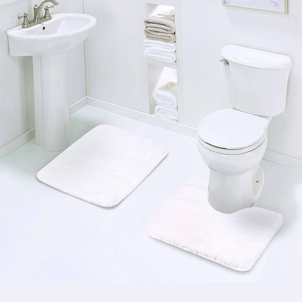 Walensee Shaggy 2 Piece Bath Rug Sets (White) 20 X 24 U Shape Contour Rug & 20 X 32 Bathroom Rug Machine Wash/Dry Bath Mats For