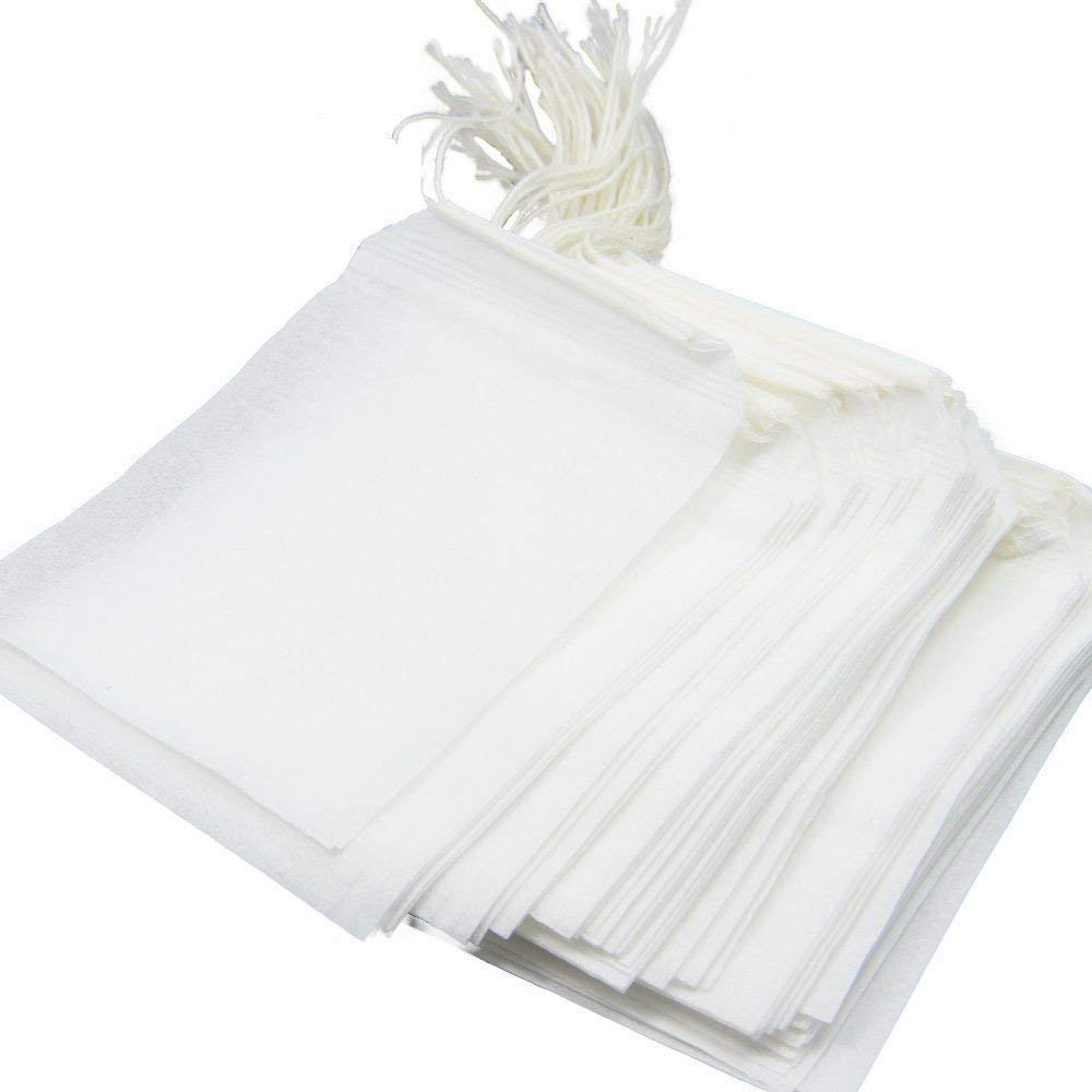 TamBee 100 Pack Disposable Tea Filter Bags Empty Muslin Drawstring Seal Filter Tea Bags Drawstring Herb Loose Tea bag (1.97X2.76