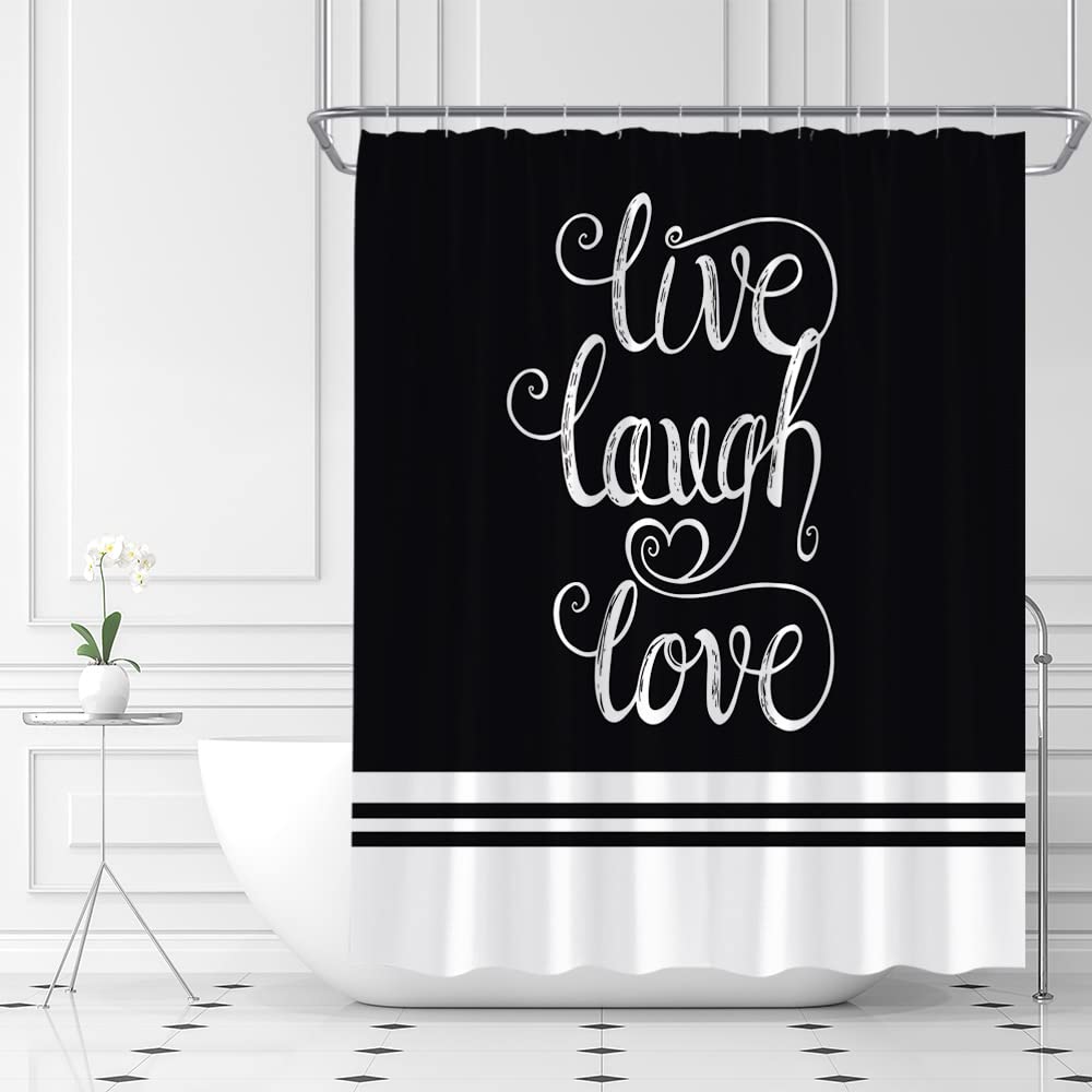 Amfd Live Laugh Love Shower Curtain Black And White Bath Curtains Motivational And Inspirational Quote Modern Fashion Fabric Bat