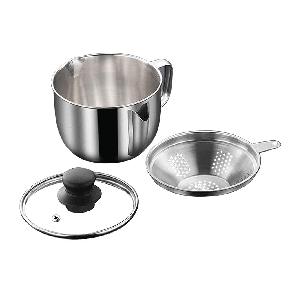 Stainless Steel Fat Separator 4 Cup/1000Ml Gravy Grease Separator With Strainer And Glass Lid, Soup Oil Separator Cup For Cookin