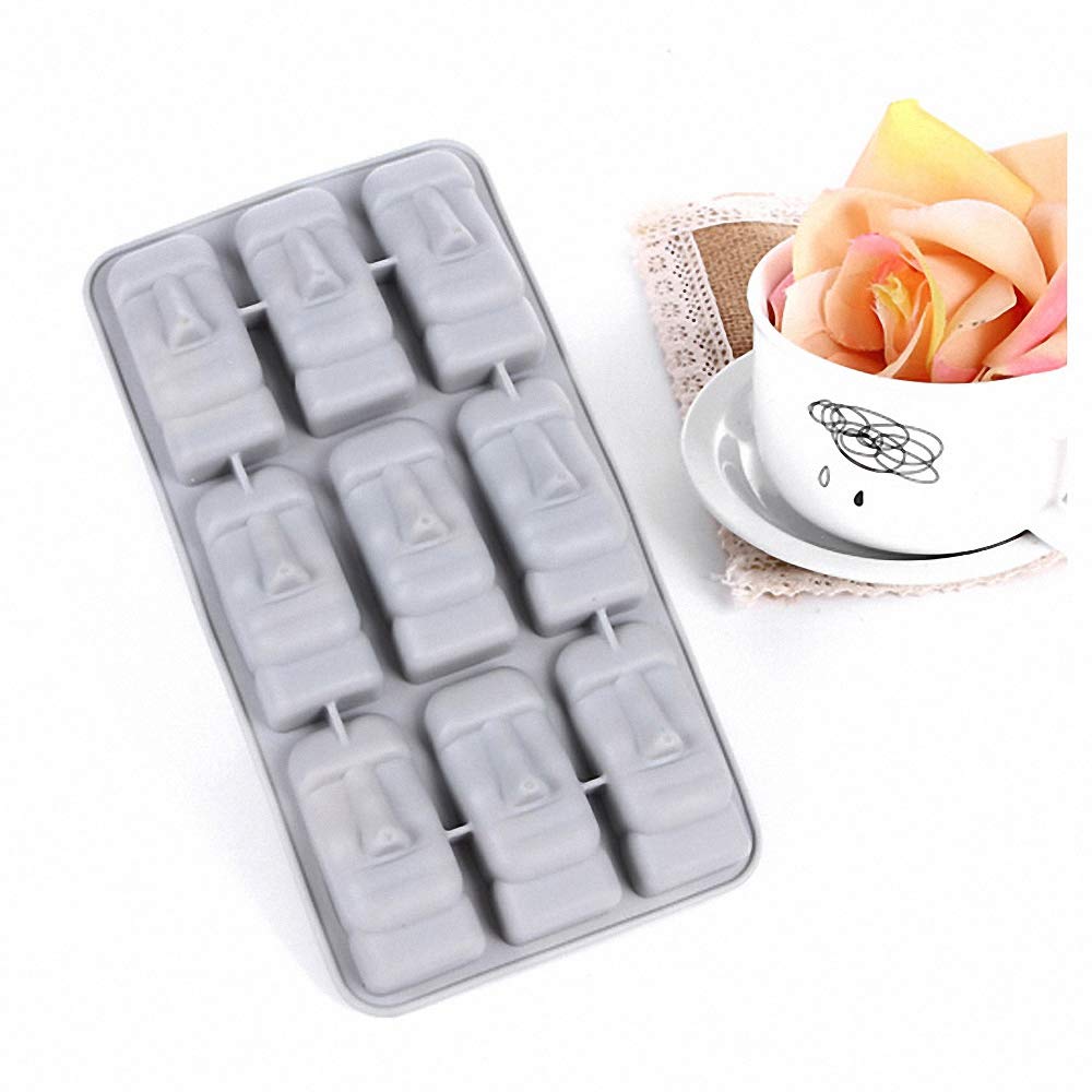 2 Pcs 9 Cavity Easter Island Moai Head Stone Statues Ice Cube Trays Tpr Chocolate Candy Jello Soap Mold