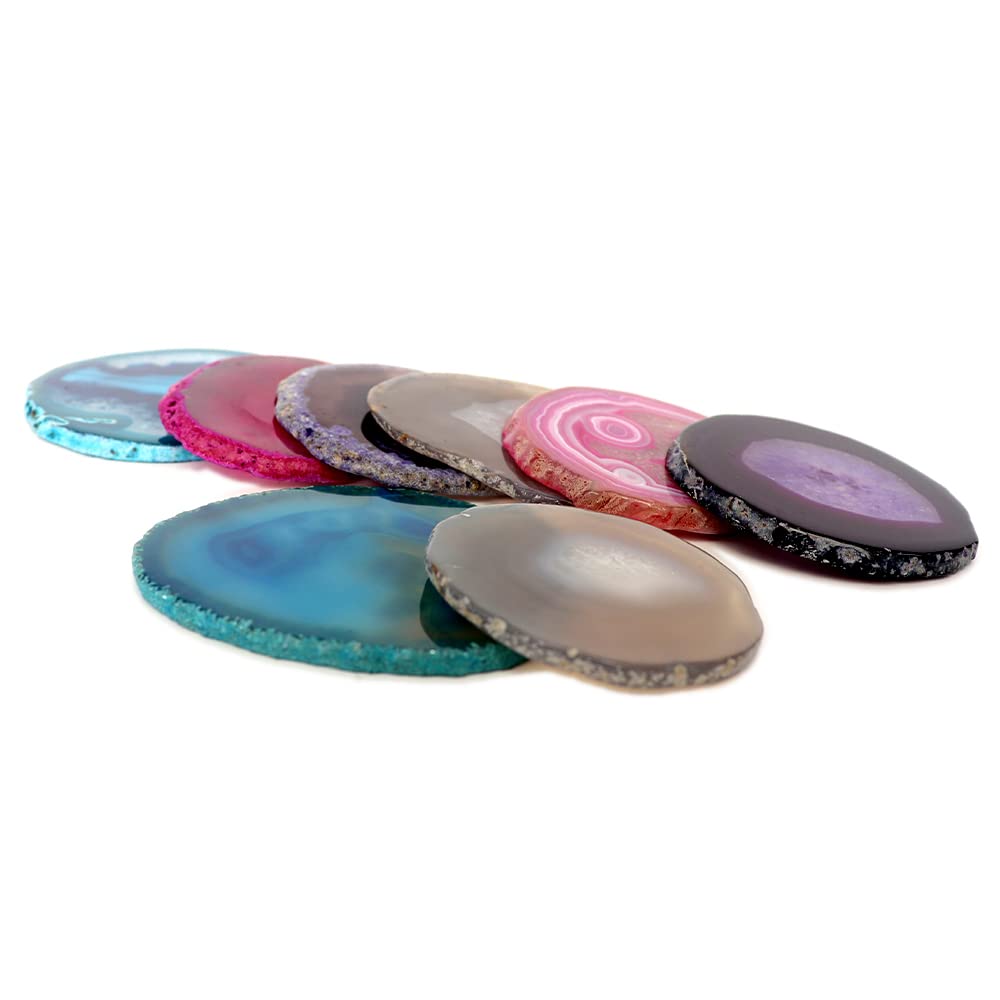 AMOYSTONE Natural Geode Coasters Agate Stone Coasters for Drinks Crystal Quartz Coaster Set of 4 Nature Borwn Rock Coasters 3-3.5''