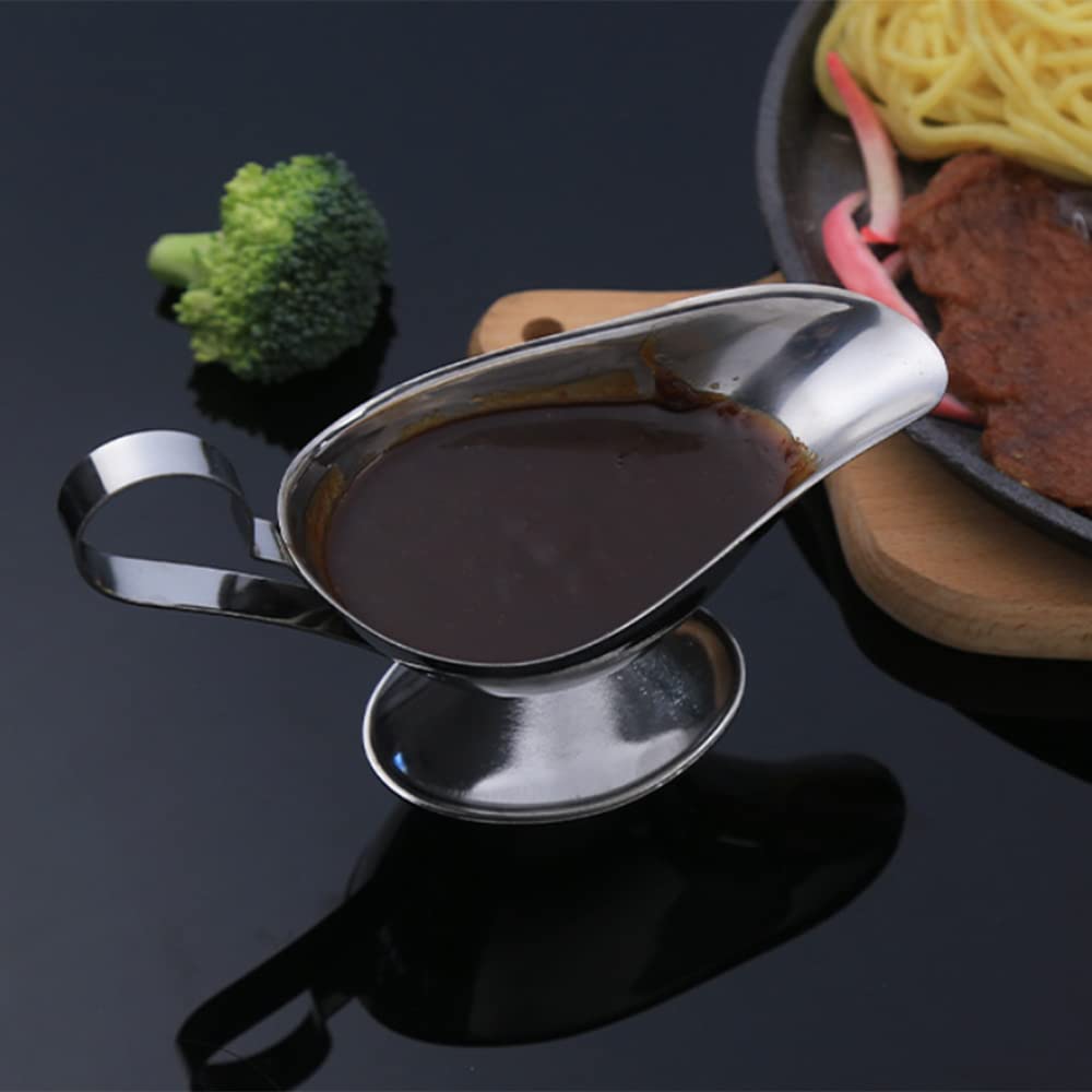 Stainless Steel Gravy Boat Roasting Sauce Dish Dispenser With Tray For Sauces For Thick Sauces Salad Dressings For Home Cafe Res