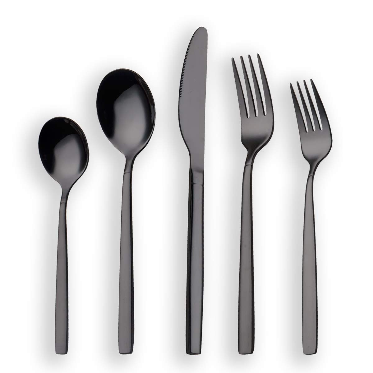 Berglander 20 Piece Titanium Black Plated Stainless Steel Flatware Set, 20 Pieces Black Silverware Set, Black Cutlery Set, Servi