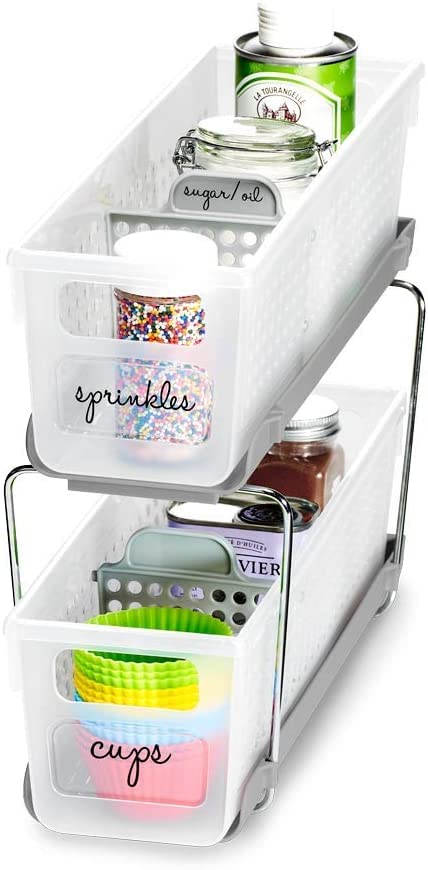 Madesmart 2-Tier Plastic Mini Multipurpose Organizer With Divided Slide-Out Storage Bins, Compact Under Sink And Cabinet Organiz