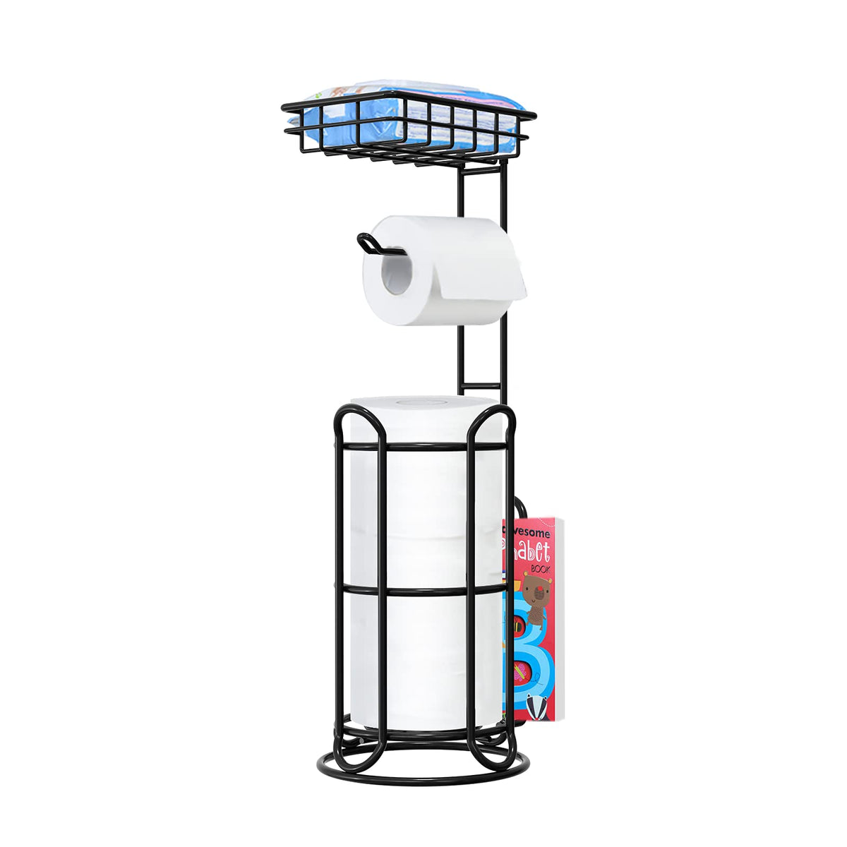 Upgrade] Toilet Paper Holder Stand With Shelf Tissue Holders For Bathroom Free Standing Bath Tissue Roll Holder Magazine Rack Fo
