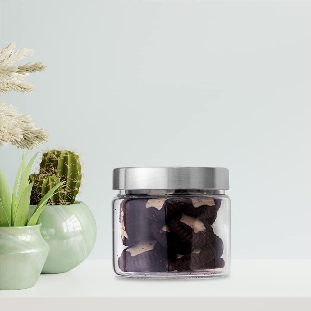 Dubblin Borosilicate Glass Jar With Rust Free Airtight Steel Lid, Kitchen Storage Jar Container Microwave Safe - 300Ml, 1 Pc, Tr