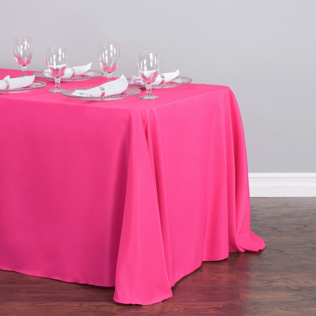 Ltc Linens 2-Pack 90X132 Inch Fuchsia Rectangular Tablecloths - Rounded Corners Table Cloths For 6 Ft Tables Floor-Length Drop -