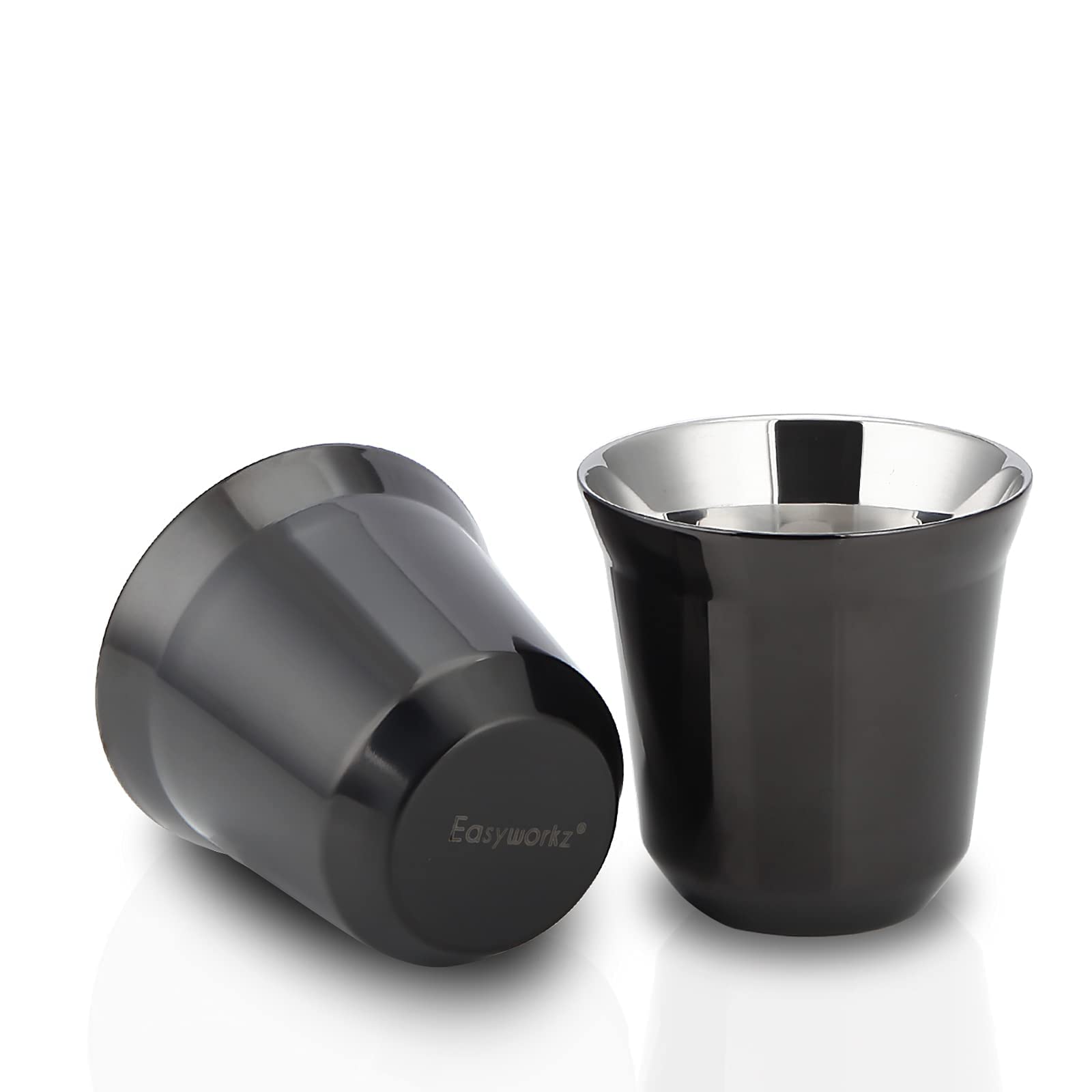 Easyworkz Stainless Steel Espresso Cup 2Pcs Set Double Wall Insulated Metal Demitasse Cups (Black, 5 Oz)
