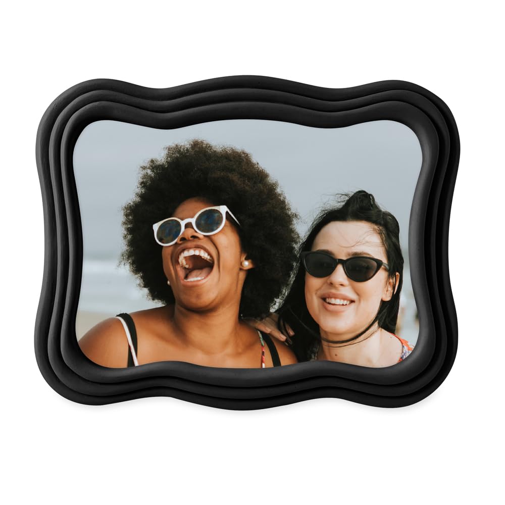 Isaac Jacobs 5x7 Matte Black Curved Deco Frame for Tabletop and Wall Display, Decorative Art, Design, Home D  cor, Gift (5x7, Ma