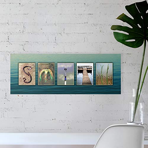 Personalized Fishing Name Alphabet Art - Perfect For The Man Cave, Office, Or Boy'S Room. (Block Mount - 6.5 X 18)