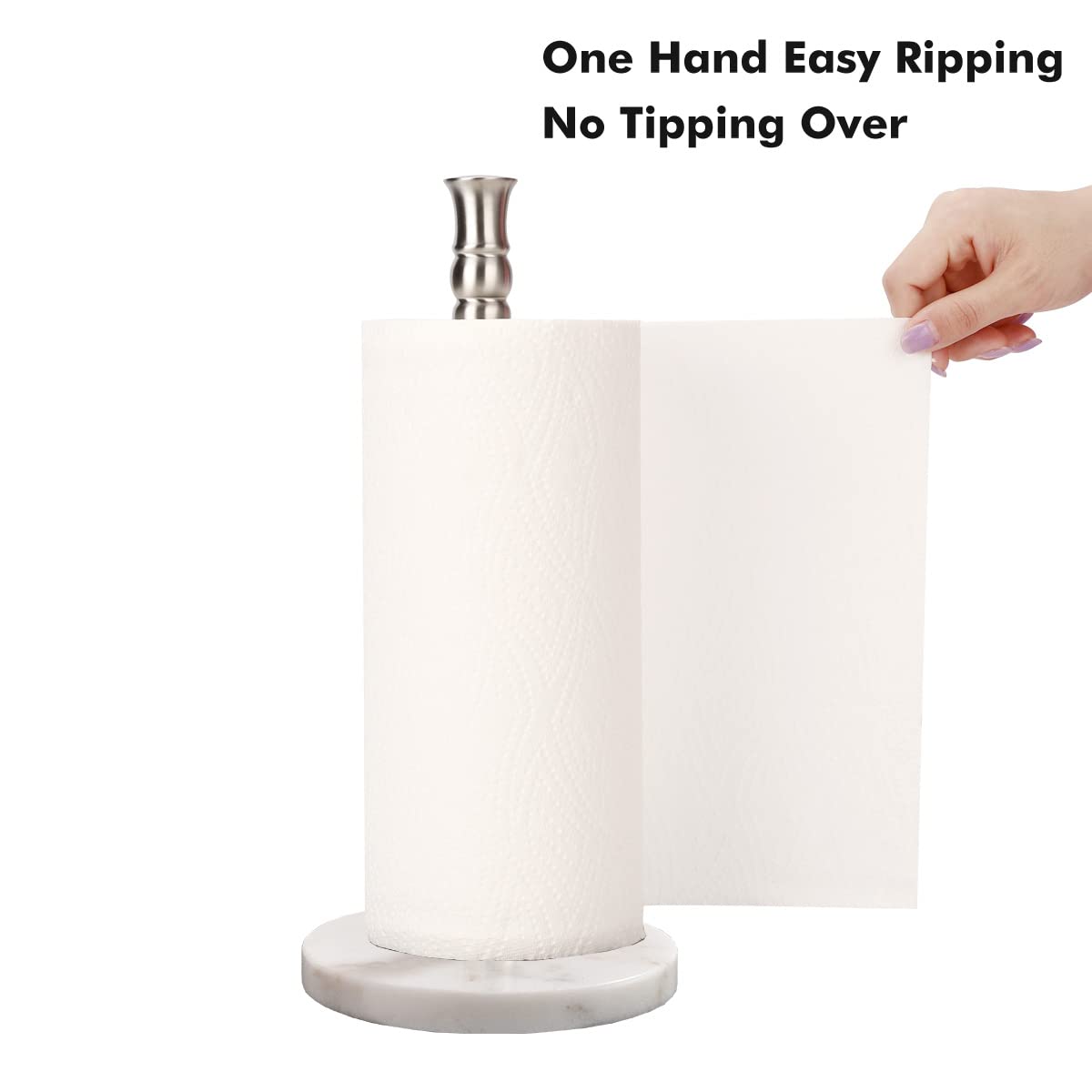 Paper Towel Holder Stand Countertop With Heavy Marble Base, Free Standing Paper Towel Holder (Silver Brushed, Marble Base)