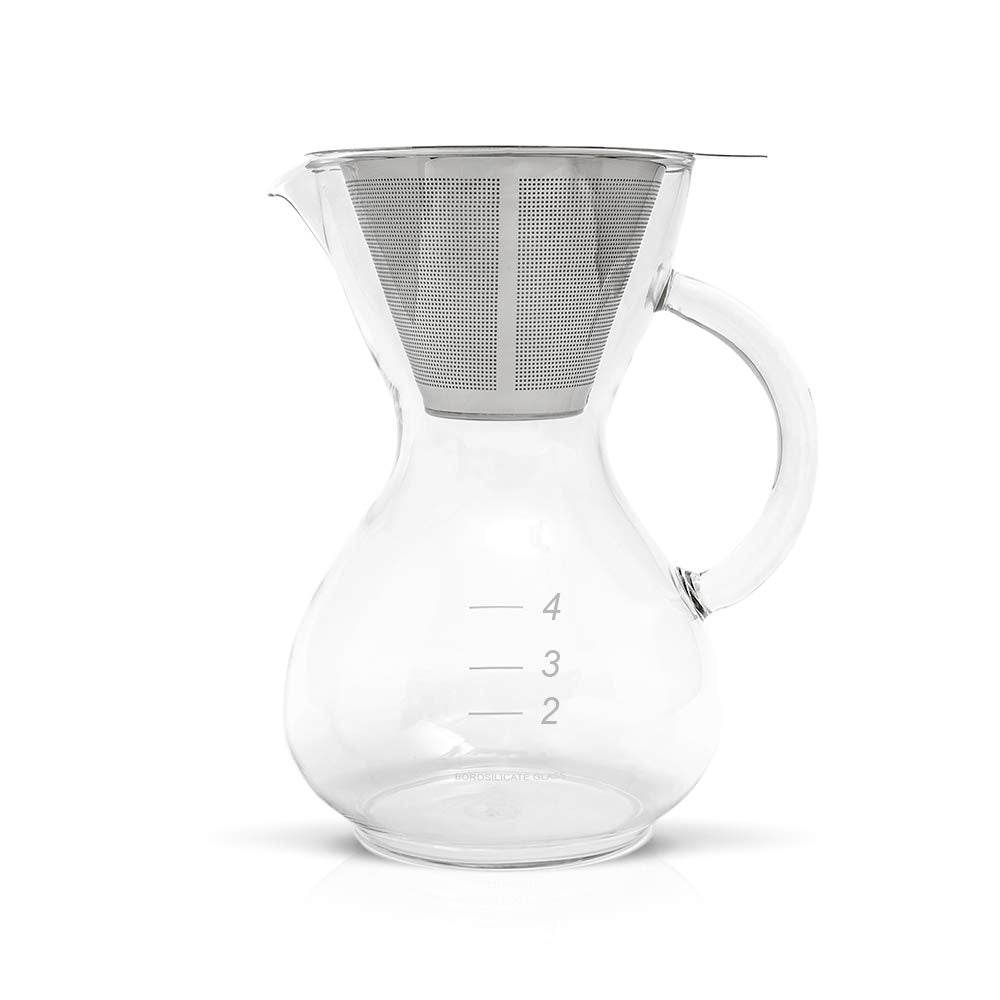 Yama Coffee Glass 20Oz Pour Over Drip Pot With Reusable Stainless Steel Filter Cone, Glass Handle - Yama Glass, Hand Blown In Ta