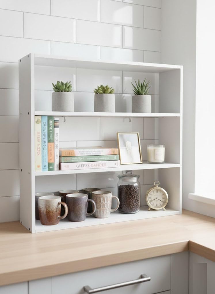 ISVORA 3 Tier Wooden Countertop Organizer Shelf, Kitchen Storage Rack for Spices, Jars & Utensils, Counter Shelf Organizer for H