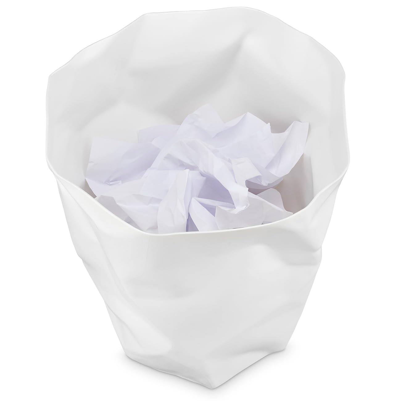 Essey Bin White Plastic Trash Can, 14 Liters, Diameter 33.1 Cm, Height 33 Cm, Crumpled Paper Design, By John Brauer