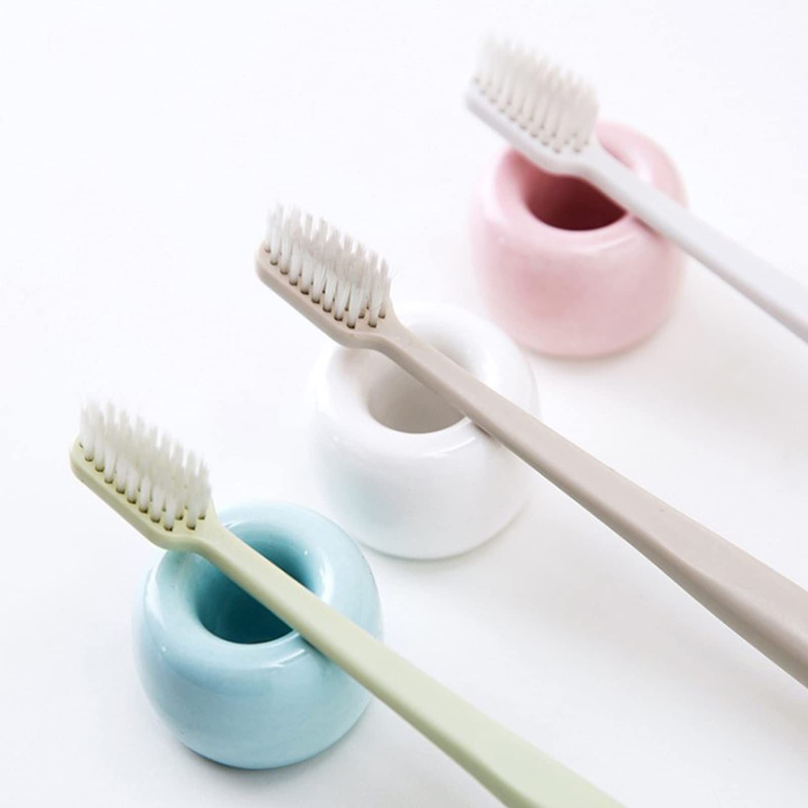 Savagrow 4Pcs Mini Ceramic Toothbrush Holders Couple White/Blue/Grey/Pink Bathroom Toothbrush Holder Stand