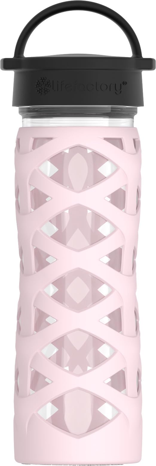 Lifefactory 16oz Glass Water Bottle with Classic Chug Cap, Pink