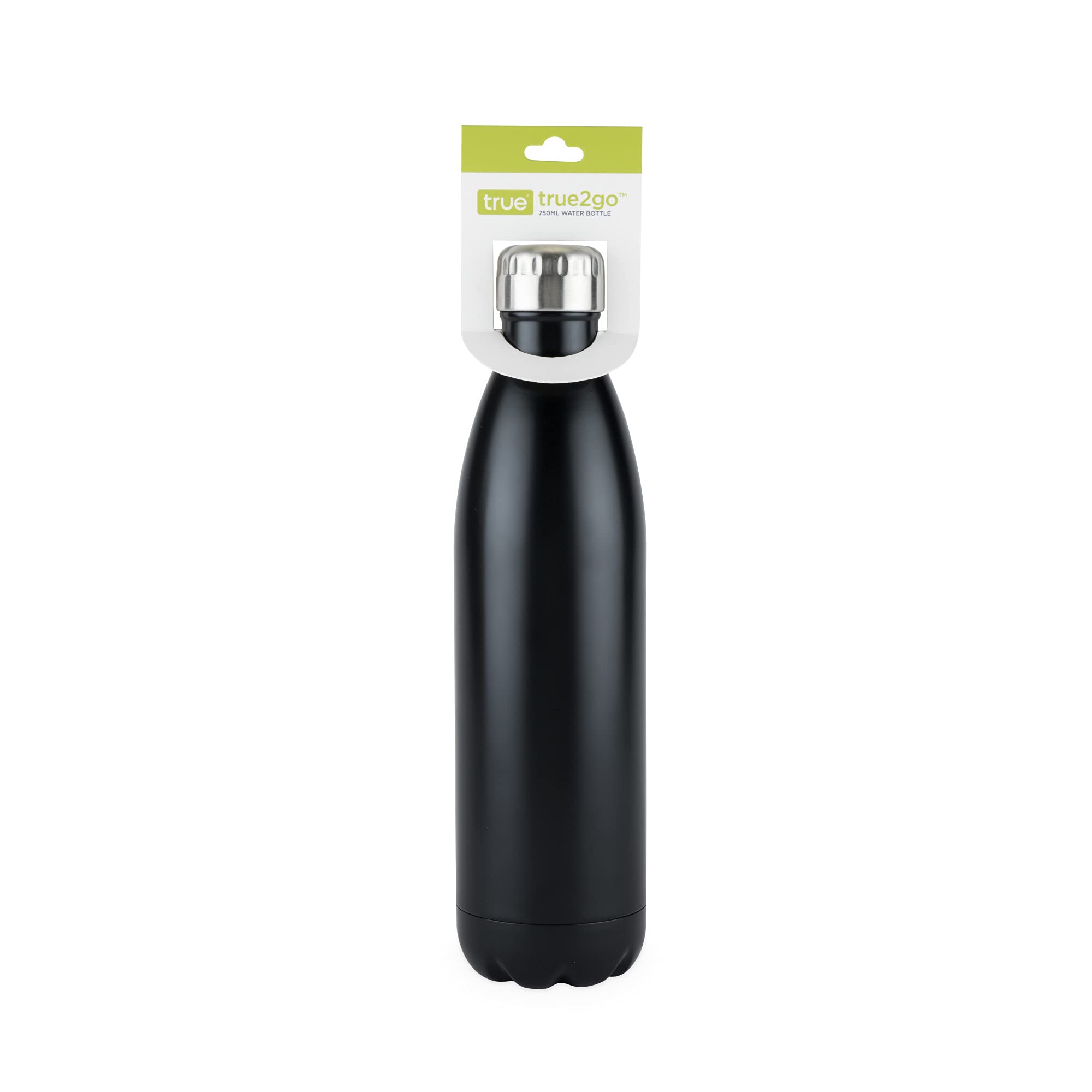 True True2Go Water Bottle, Double Walled Insulated Stainless Steel With Matte Finish, Dishwasher Safe 750 Ml / 25 Oz Black Set O