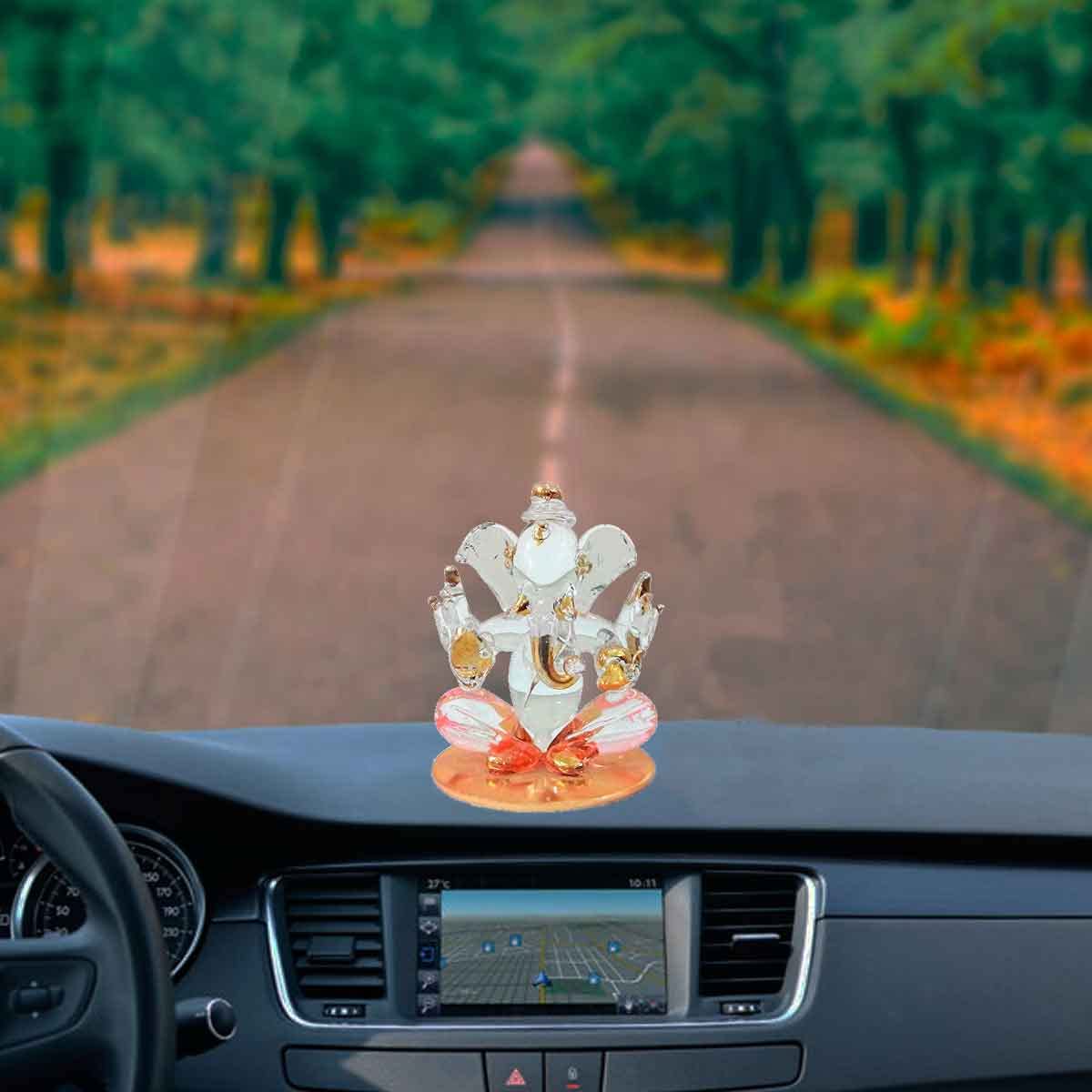Saugat Traders Crystal Ganesha Idol For Car Dashboard- Double Side Face Ganesha Idol - Small Ganesha Murti - Gifting Purpose