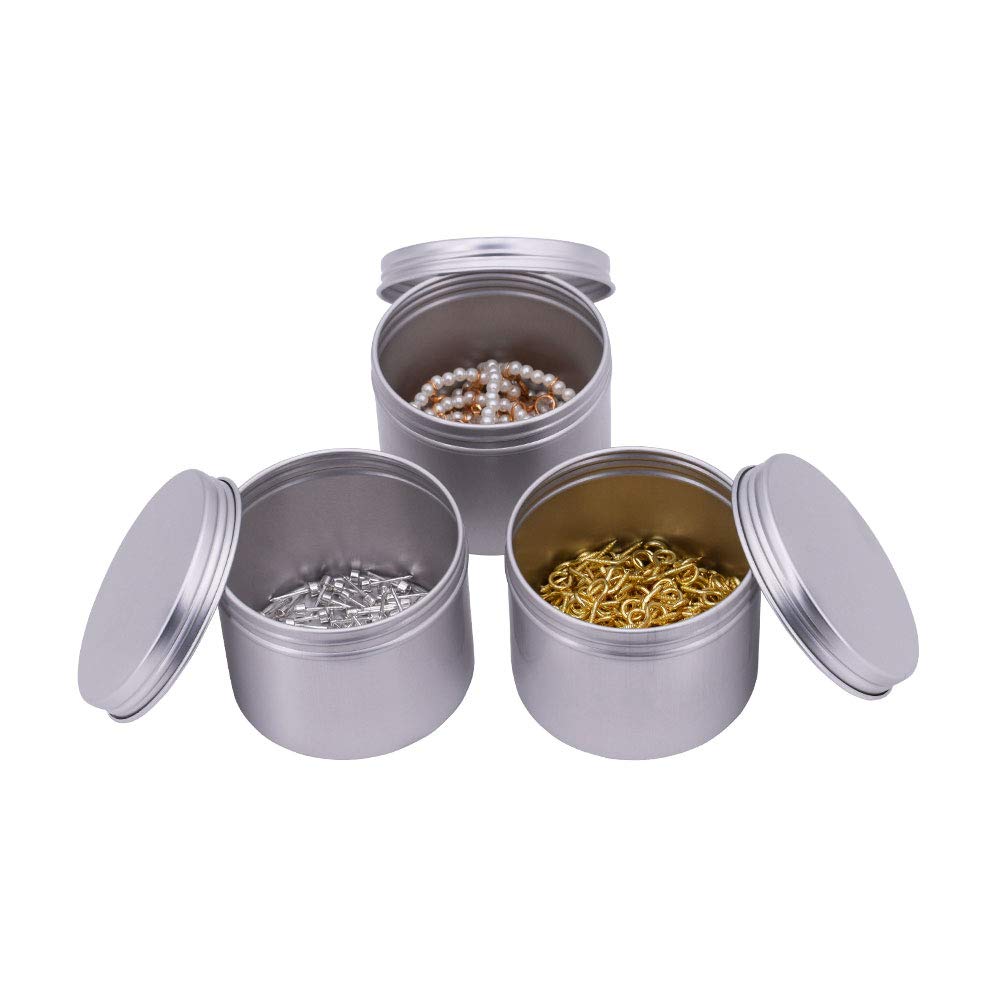 Healthcom 15 Packs 5 Oz 150Ml Empty Silver Round Aluminum Tin Cans Screw Top Aroma Hair Wax Cosmetic Container Cream Box Makeup