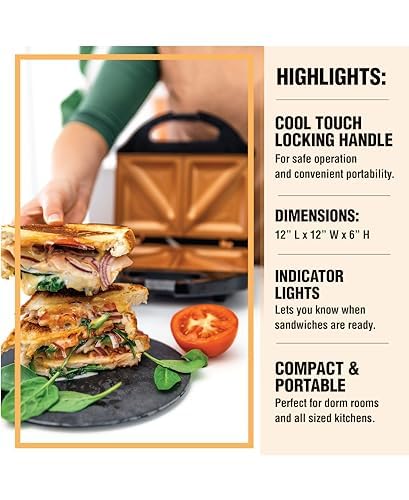 Gotham Steel Nonstick Panini Press Sandwich Maker, 2In1 Breakfast Sandwich Maker Grill / Sandwich Press Grill With Indicator Lig