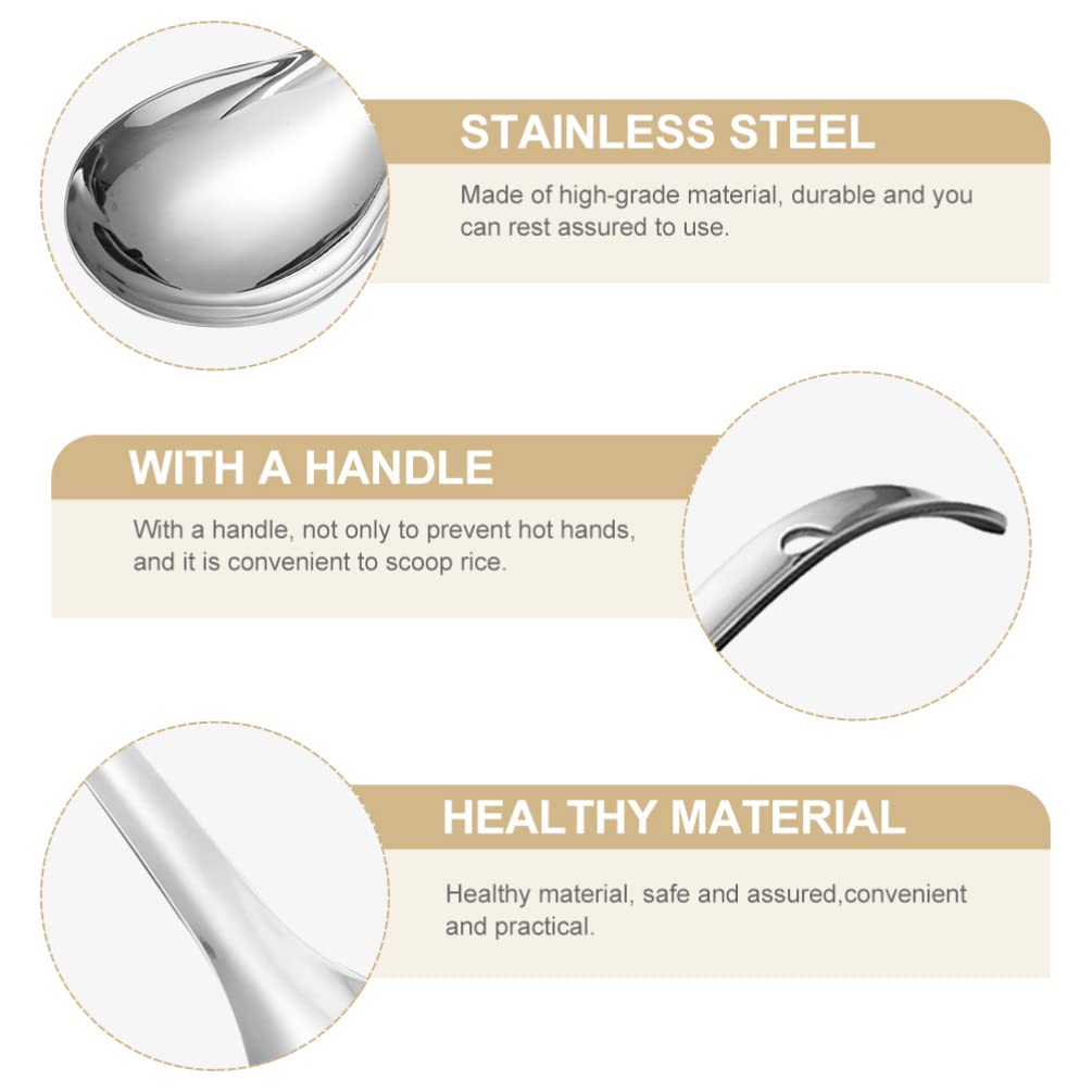 Cabilock Stainless Steel Soup Spoon Ladle: 2Pcs Metal Silver Rice Spoons Long Handle Dinner Spoons For Ramen Pho Wonton Dumpling