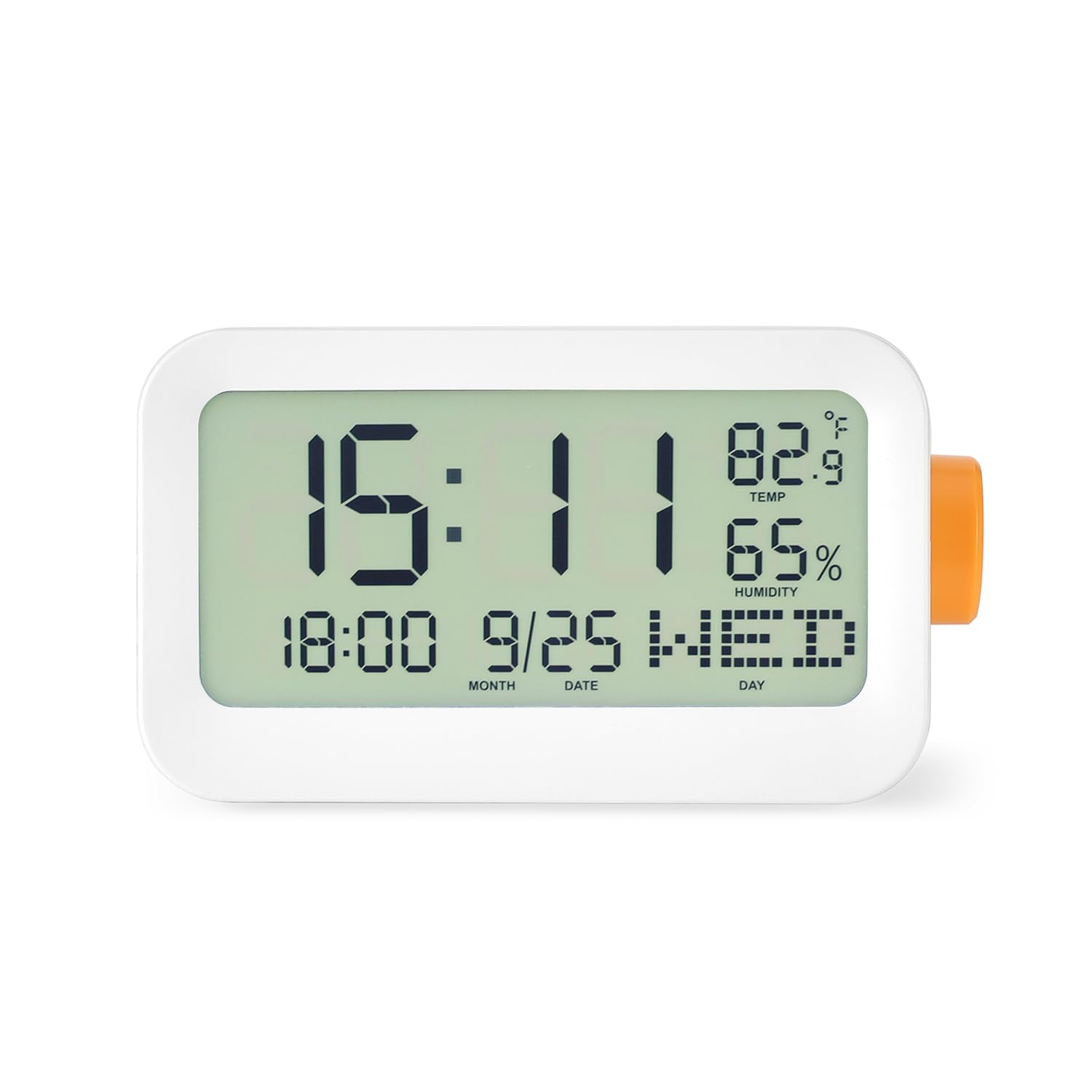 Amazon Basics Lcd Digital Table Clock With 3 Alarms, Snooze, Manual Brightness, Abs, White Color, Battery Operated, Compact Desi