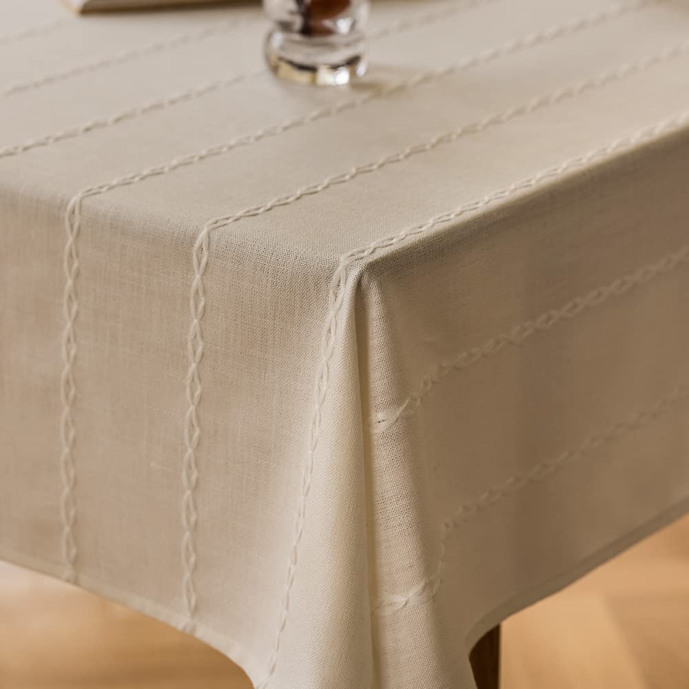 Zobesta White Linen Table Cloth Cotton Linen Square Tablecloth, Heavy Weight Washable Farmhouse Soft Boho Tablecloth For Kitchen