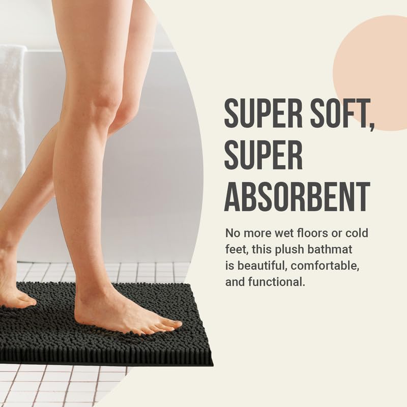 Itsoft Plush Bathroom Rug 59X21, Absorbent Machine Washable Non Slip Chenille Bath Mats, Quick Dry Bathmat, Bath Rugs For Bath,