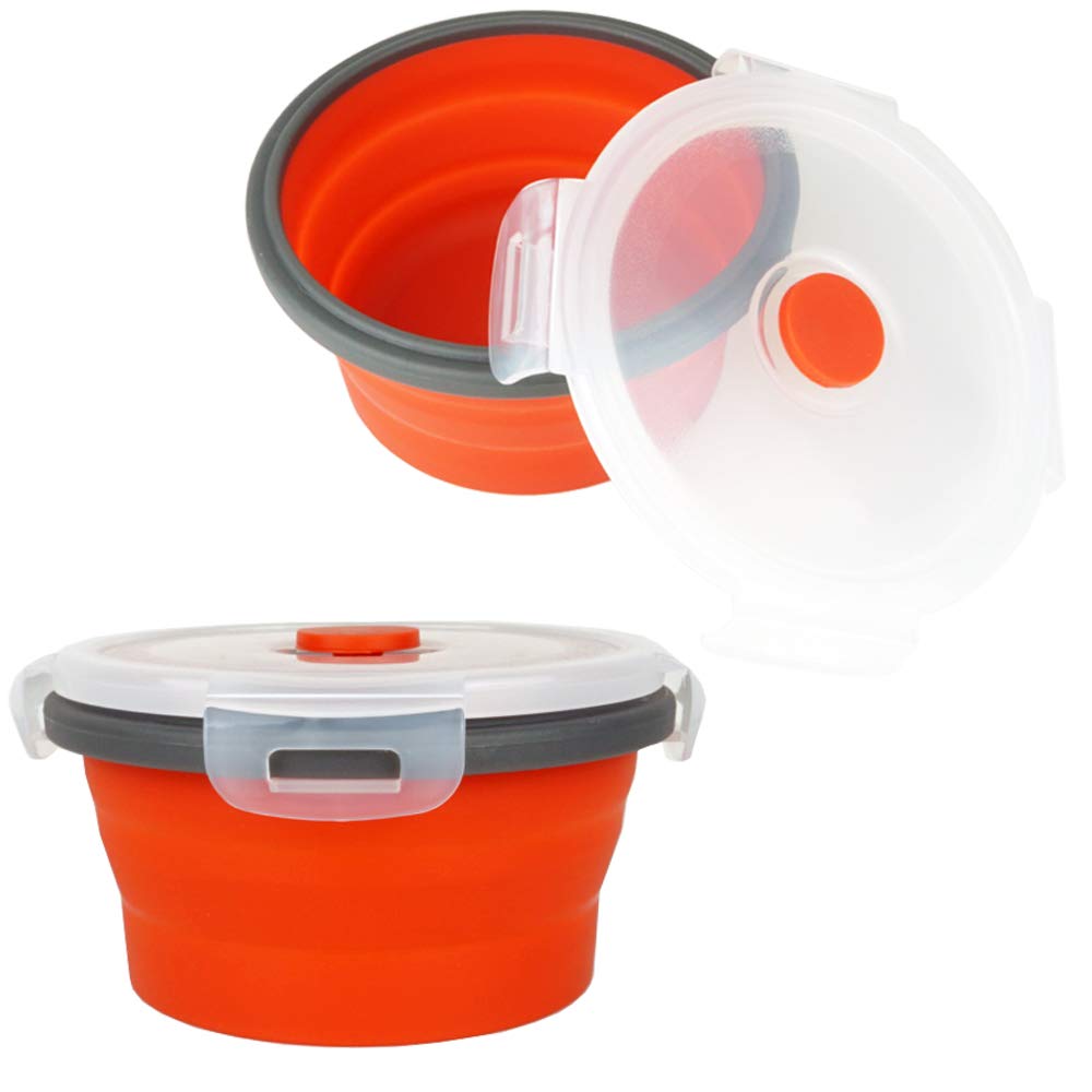 Ecomorning 3Piece Round Collapsible Lunch Container Silicone Food Storage Containers Collapsible Camping Bowl With Airtight Sili