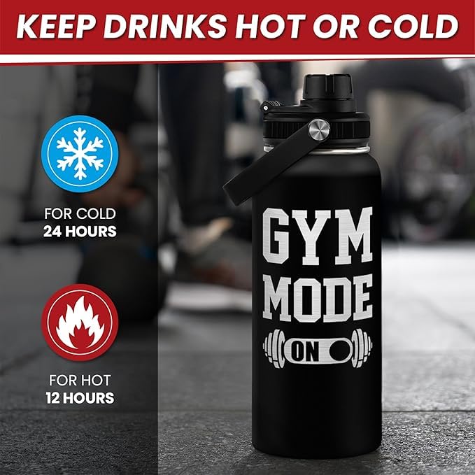 Gym Insulated Engraved Stainless Steel Water Bottle 32oz, Vacuum Chug Lid Travel Tumbler For Men Friends Dad Gymer Trainer, Gym