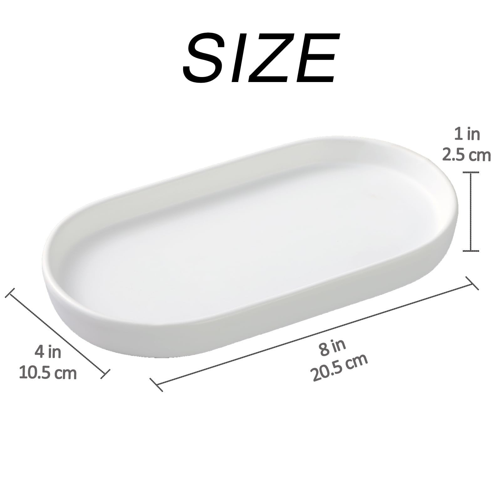 Eyrozia White Round Soap Dispenser Tray - 8'' Ceramic Vanity Tray For Bathroom Decorative, Jewelry Ring Dish, Comestic Holder, K