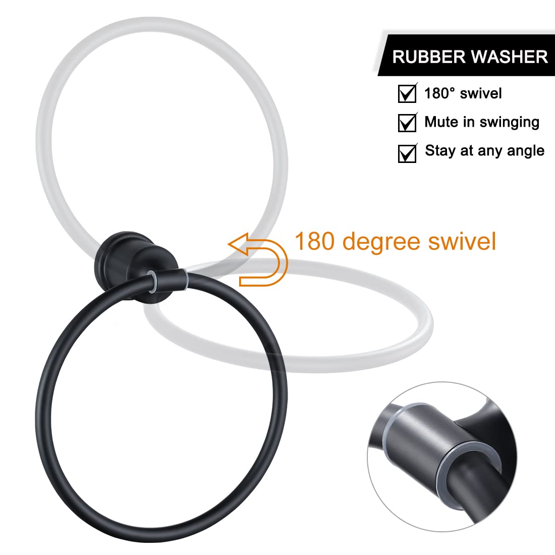 Wowow Bathroom Towel Ring Black Bathroom Accessories Black Hand Towel Ring Hand Towel Holder For Bathroom, Stainless Steel