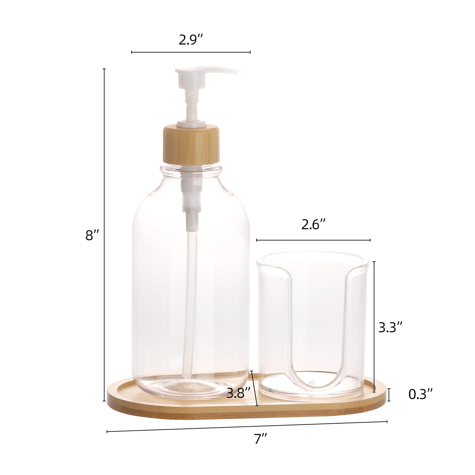 Mouthwash Dispenser With Cup Holder, Plastic Mouth Wash Pump Bottle With Tray For Bathroom Organizers, 17Oz Refillable Clear Mou