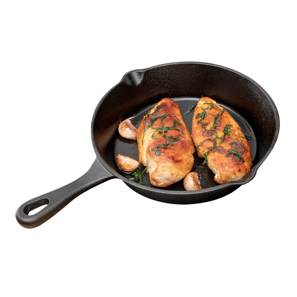 Restaurantware Met Lux 7.75 Inch Cast Iron Skillet 1 Pre-Seasoned Cast Iron Fry Pan - With Handle With Pour Spouts Black Cast Ir