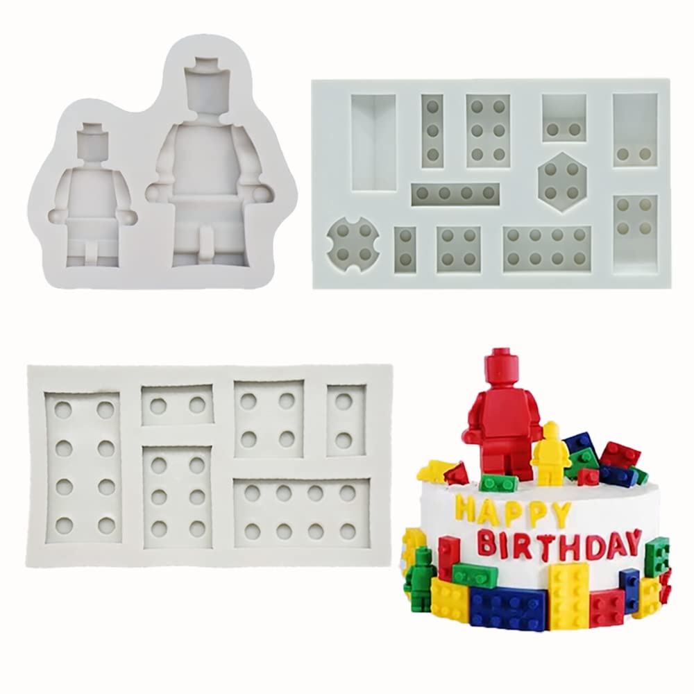 Guratapa 3Pcs Building Bricks Robots Silicone Molds For Diy Fondant Candy Making Tools Chocolate Mold Desserts Ice Cube Gum Clay